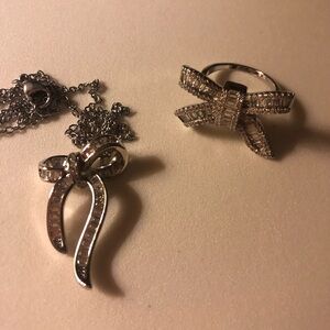 NWOT Elegant Silver Bow Jewelry Set